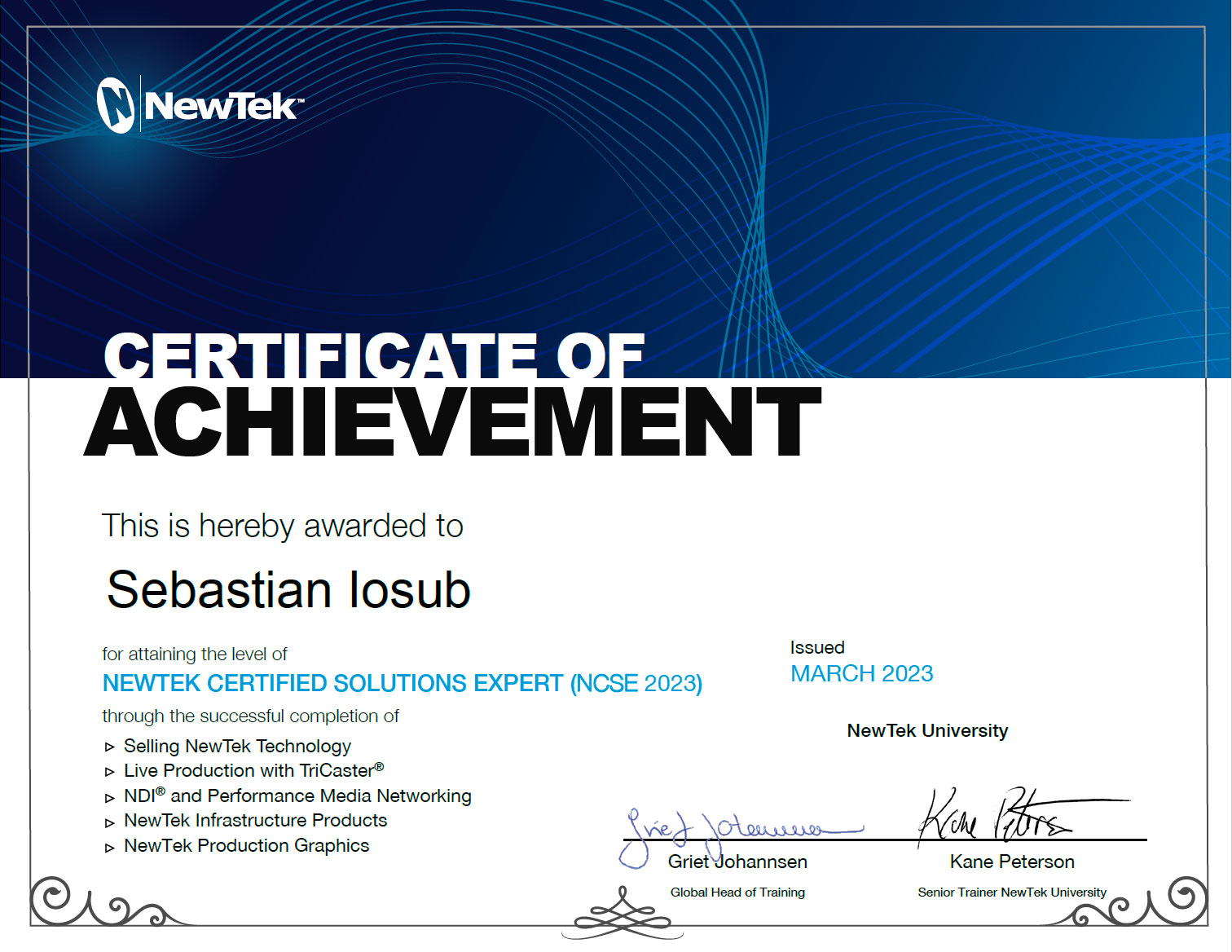 NewTek Certified Solutions Expert